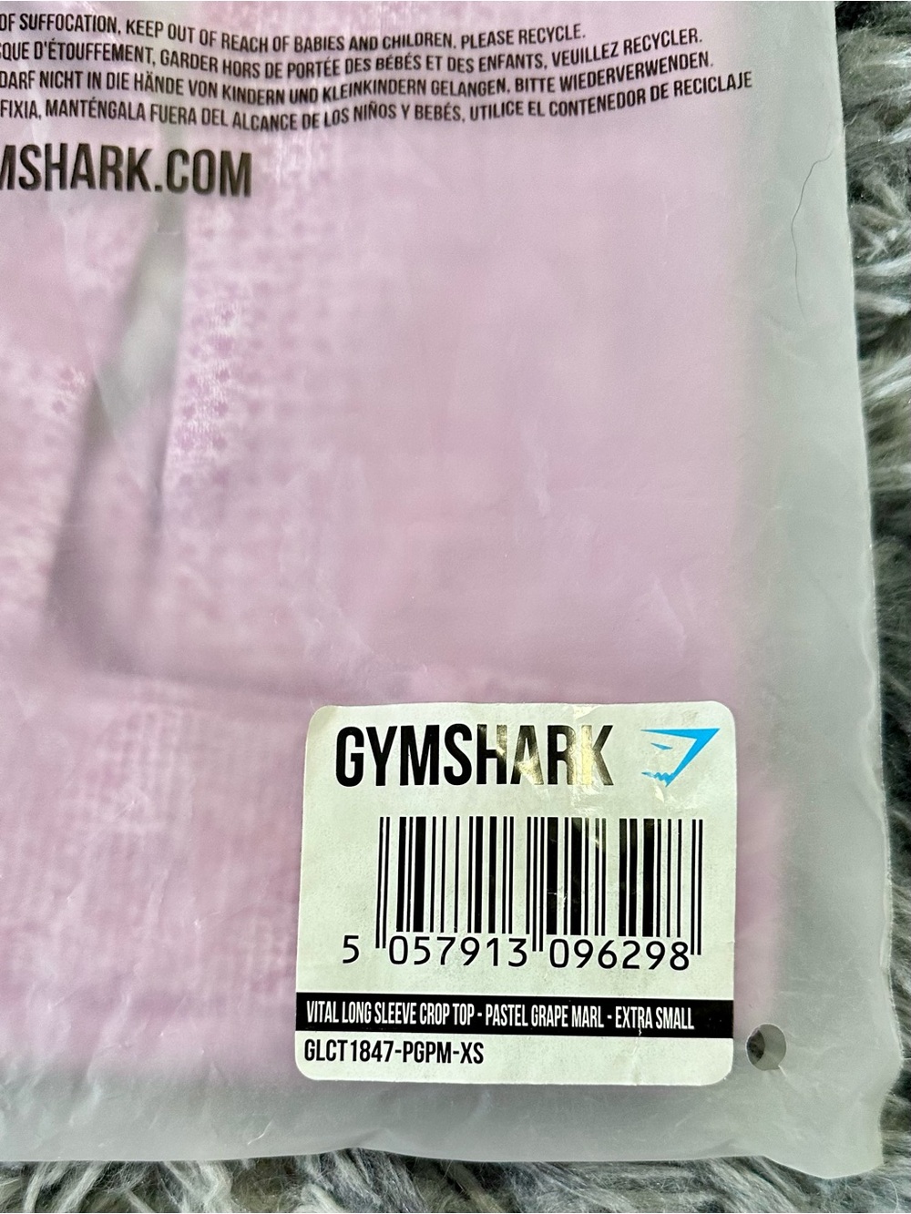 NWT Gymshark Vital Long Sleeve Crop Top Pastel Grape Marl XS Seamless Activewear - Picture 2 of 9